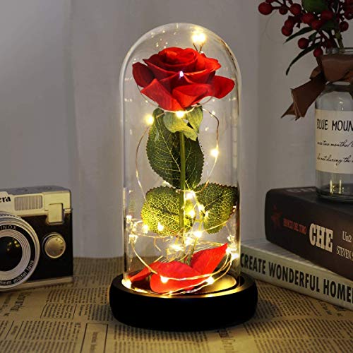 Kit de Rosas LED,Rosa Eterna Rosas Encantadas Luz LED Kit de Rosas La Bella y la Bestia en Cúpula de Cristal Romántica Rosa de Seda para San Valentín Aniversario Bodas Kit de Rosas LED,Rosa Eterna Rosas Encantadas Luz LED Kit de Rosas La Bella y la Bestia en Cúpula de Cristal Romántica Rosa de Seda para San Valentín Aniversario Bodas