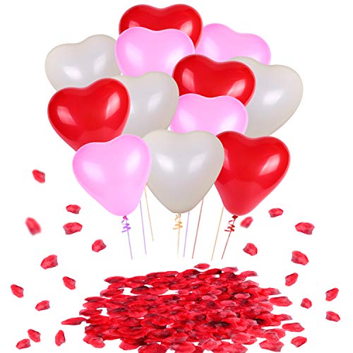 Konsait Globos de Corazon Colores Rojo Rosa Blanco Globos de látex y Pétalos de Rosa en Seda Roja Bodas Fiestas Confeti (1000Uds) para Contrato, Cumpleaños Fiesta de Boda decoración Konsait Globos de Corazon Colores Rojo Rosa Blanco Globos de látex y Pétalos de Rosa en Seda Roja Bodas Fiestas Confeti (1000Uds) para Contrato, Cumpleaños Fiesta de Boda decoración