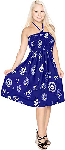 LA LEELA Vintage Piratas Calabaza Cosplay Disfraces De Halloween Costume Playa del Vestido del Desgaste de la Cubierta hasta el Cuello Halter Tubo Corto Maxi Traje de baño Traje de baño Azul_B779