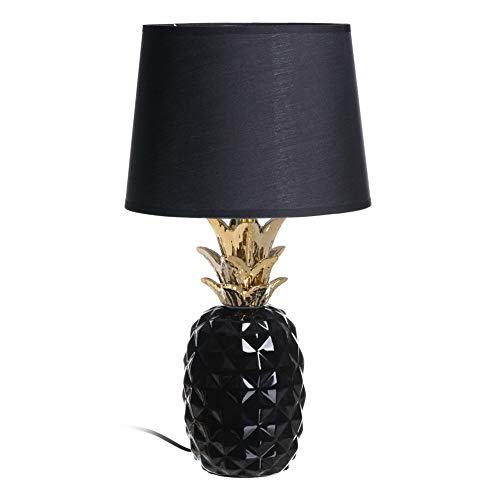 Lámpara de mesa piña luxury de cerámica y tela negra y dorada, de Ø 23x50 cm - LOLAhome