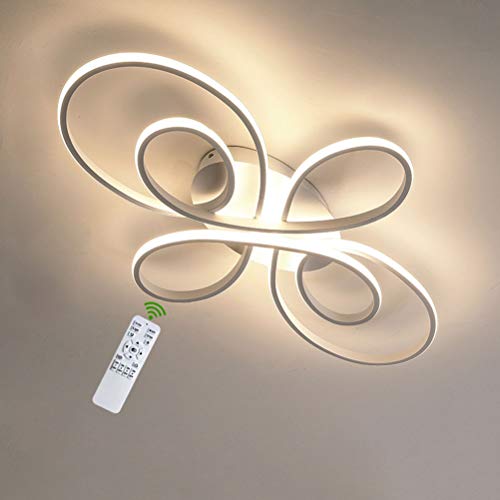 Lámpara LED de Techo de 76W Regulable con Mando a Distancia, Lámpara de Salón blanco Aluminio Lámpara Colgante de Diseño Moderno Forma de flores Lámpara de Comedor Dormitorio Baño Decor 100×58×9cm
