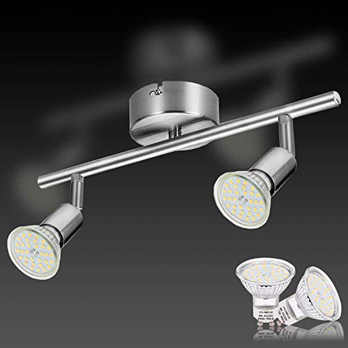 Lampara techo 2 focos GU10 Ajustable, Apliques Tcho 12W 550LM Lamparas focos de Techo Blanco Neutral 4500K para Dormitorio Sala de Estar Cuarto de Baño Pasillo en Matt Nickel Lampara techo 2 focos GU10 Ajustable, Apliques Tcho 12W 550LM Lamparas focos de Techo Blanco Neutral 4500K para Dormitorio Sala de Estar Cuarto de Baño Pasillo en Matt Nickel