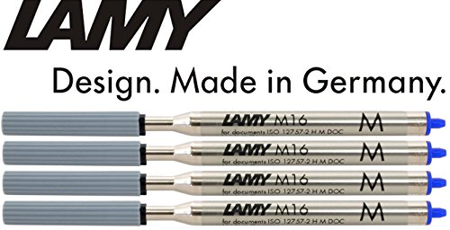 Lamy M16 Recambio de alta capacidad para bolígrafo de metal, tinta indeleble, punta M, azul, pack de 4 unidades