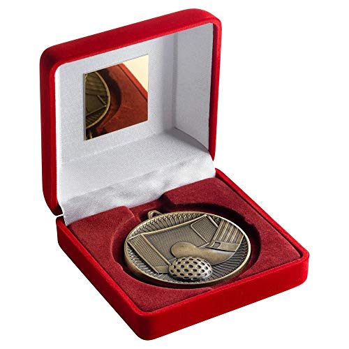 Lapal Dimension Dimensión de la Solapa de Terciopelo Rojo Caja y 60 mm Medalla de Hockey Trofeo – Plata Antigua – 4 in
