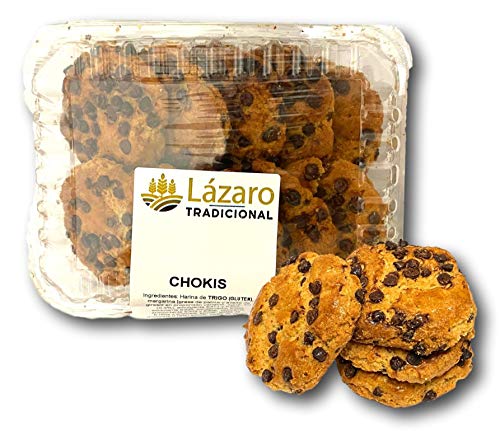 Lázaro Cookies Pepitas de Chocolate, 300g, Pack de 4 unidades. Galleta Artesanal con pepitas de chocolate.