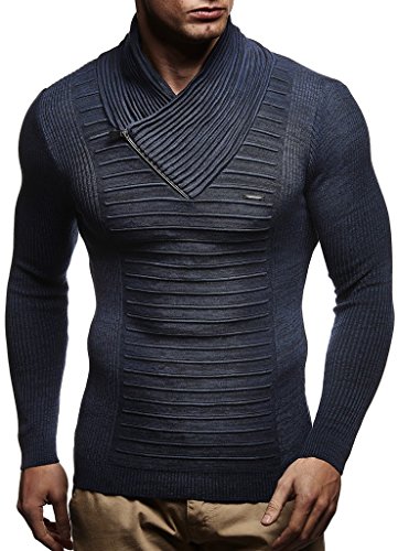 Leif Nelson suéter de Punto Fino Chal Collar de los Hombres LN-1535 Azul Medium