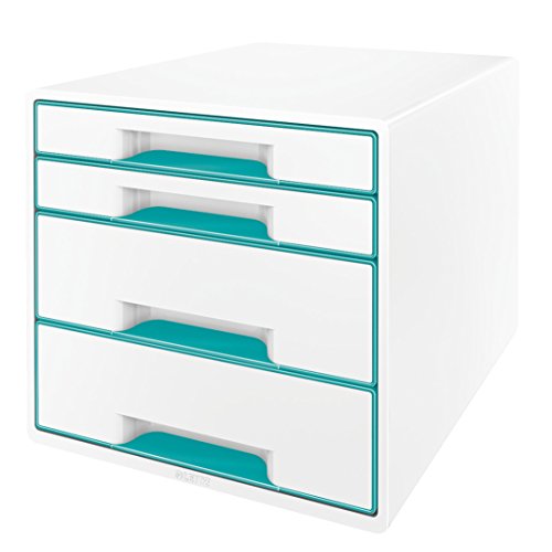 LEITZ 52132051 - Bucs de cajones WOW Desk Cube NUEVA VERSIÓN 4 cajones (2 grandes y 2 pequeños) color turquesa metalizado/blanco