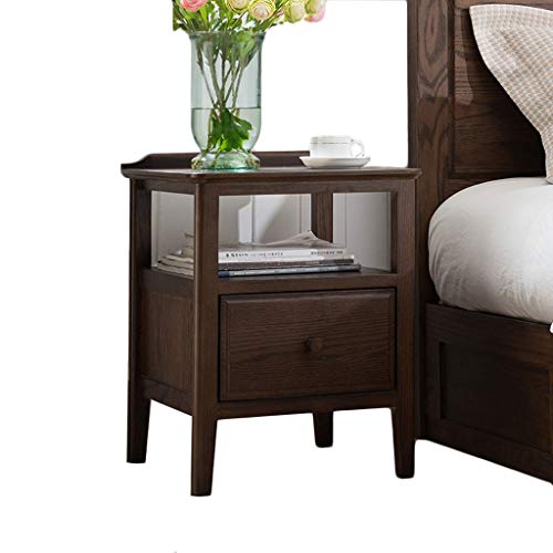 LICHUAN Mesa auxiliar simple roble americano mesa de noche de madera maciza negro nogal color dormitorio armario con cajón mesa auxiliar fácil montaje