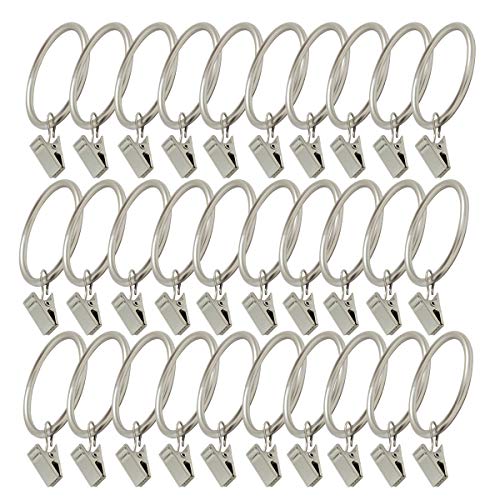 Lihua - Lote de 30 anillas de cortina decorativas con clips (plata, 3,5 cm)