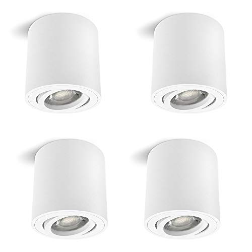 Linovum CORI - Juego de 4 lámparas empotrables en blanco mate y orientables, redondas, adecuadas para módulos GU10 y LED