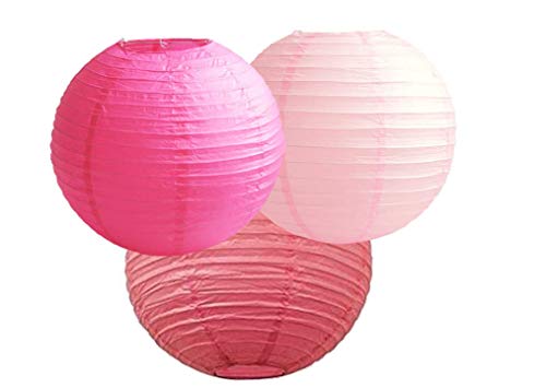 Linternas de papel de colores mezclados de 3 farolillos redondos de papel para decoración de fiestas (todo color rosa, 20 cm)
