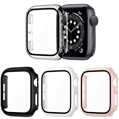 LORDSON [4 Piezas] Funda Compatible con Apple Watch Series SE /6/5/4 44 mm, [Cobertura Total] [Resistente Rasguño] Cubierta Protectora para PC Película Protectora de Vidrio Templado Incorporado