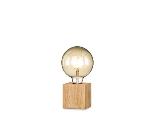 loxomo - Lámpara de mesa en forma de cubo de madera, 9 x 9 x 9 cm, con casquillo E27, hasta máx. 60 W, para bombillas Edison, IP20, madera de roble, sin bombilla