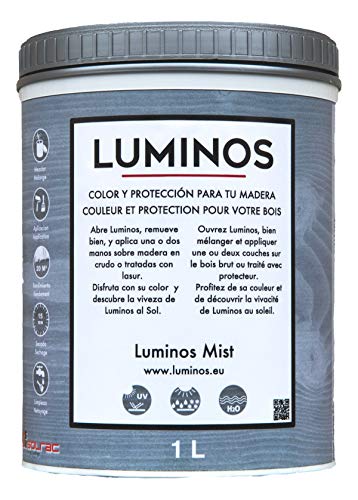 Luminos LUM1101 - MIST - Barniz Lasur al Agua Protector Madera Exterior. Color Gris Niebla. 1L