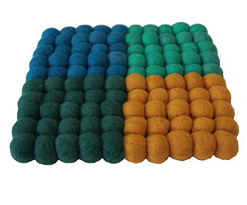 Maharanis Posavasos de fieltro de comercio justo, 4 sombras de verano, cuadrados, 22 x 22 cm, hecho a mano de lana pura.