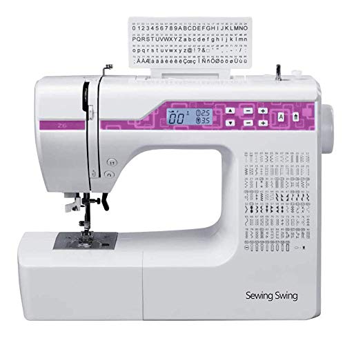 Máquina de coser de metal, color blanco y rojo, tamaño completo, máquina de coser con 200 programas de puntada (Purple)