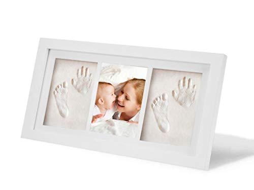 marco de huellas Acobonline Kit de Marco de foto de madera Para Manos y Huellas de bebé para niños y niñas. No se agrieta al secar. (Blanco-Arcilla-2)