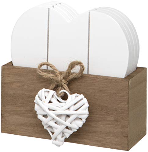 Maturi Woven Design Set of 4 Wooden Heart Shaped Coasters with Stand Juego de 4 posavasos de madera con forma de corazón con soporte