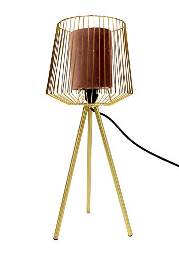 MaxxHome - Lámpara de mesa con trípode de tela roja y metal dorado, 50 cm, E27, 40 W