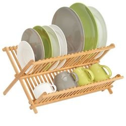 mDesign Escurridor de Platos para la Cocina – Escurreplatos Plegable para secar Vasos y Platos – Secaplatos Compacto de bambú Resistente al Agua – Color bambú