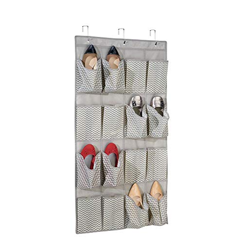 mDesign – Organizador de zapatos para armario con 16 bolsillos – Organizador de tela para colgar – Colgador de armario para calzado, cinturones y accesorios – Color gris pardo