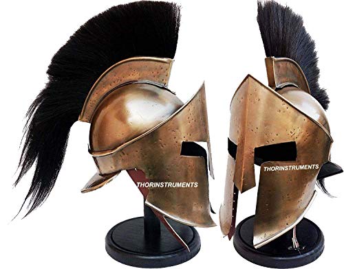 Medieval Armour King Leonidas Greek Spartan 300 - Casco romano con soporte de madera negro