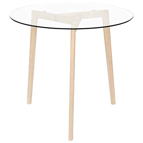 Mesa de comedor redonda de 31.5 "Mesa de comedor de vidrio templado moderna Mesa de centro con tapa redonda y patas de roble de madera maciza, Cocina Comedor Sala de estar Muebles de oficina