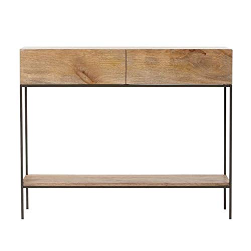 Mesa de consola de madera maciza con cajones, mesa de consola de sofá de sala de estar de pasillo minimalista moderno, mesa auxiliar estable con estructura de metal, para entrada, sala de estar, dor