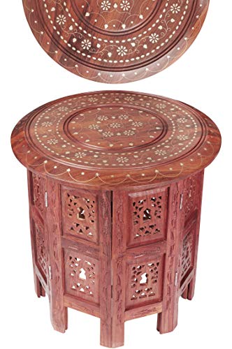 Mesa marroquí, Consola Auxiliar de Madera Caglanur 38cm Redonda - Mostrador de té Oriental - Bandeja Plegable es Oriental en marrón, como Mesa de luz Mesa marroquí, Consola Auxiliar de Madera Caglanur 38cm Redonda - Mostrador de té Oriental - Bandeja Plegable es Oriental en marrón, como Mesa de luz