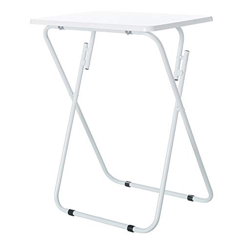 Mesita Auxiliar Plegable de Metal y Madera DM Blanca de 48x38x66 cm - LOLAhome Mesita Auxiliar Plegable de Metal y Madera DM Blanca de 48x38x66 cm - LOLAhome