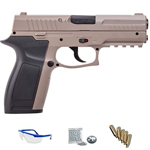MK45 Crosman Pack Pistola de Aire comprimido (CO2) y balines de Acero (perdigones BBS) Calibre 4.5mm. Réplica de 150m/s <3,5J