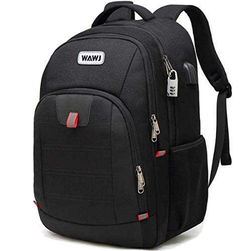 Mochila Hombre con Puerto de USB, WAWJ 17 Pulgadas Mochila de Portátil Impermeable Antirrobo Negro Mochila Escolares Mochila Hombre con Puerto de USB, WAWJ 17 Pulgadas Mochila de Portátil Impermeable Antirrobo Negro Mochila Escolares