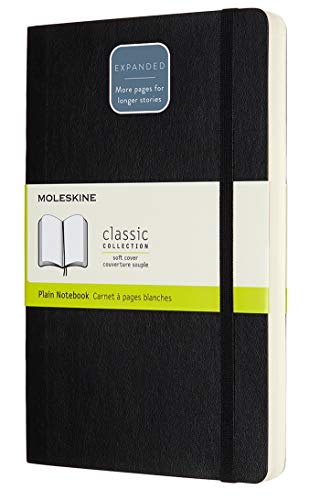 Moleskine - Cuaderno Clásico con Páginas Lisas, Tapa Blanda y Goma Elástica, Color Negro, Tamaño Grande 13 x 21 cm, 192 Páginas