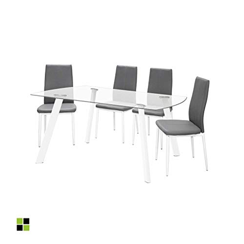 MOMMA HOME - Conjunto Mesa Karla Color Blanco/Transparente + 4 Sillas Luci - Diseño Moderno - Fácil Montaje - Mesa 120x80x76 cm/Silla 42x55x95 cm. MOMMA HOME - Conjunto Mesa Karla Color Blanco/Transparente + 4 Sillas Luci - Diseño Moderno - Fácil Montaje - Mesa 120x80x76 cm/Silla 42x55x95 cm.