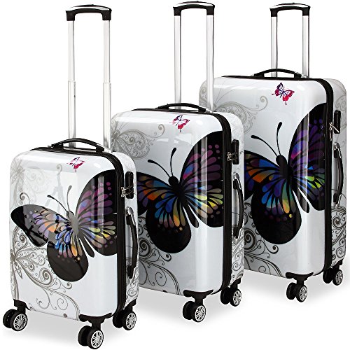 Monzana Juego de Maletas Butterfly Equipaje de Viaje de 42L 66L 98L Set de 3 valijas Conjunto con o sin maletín de Aseo
