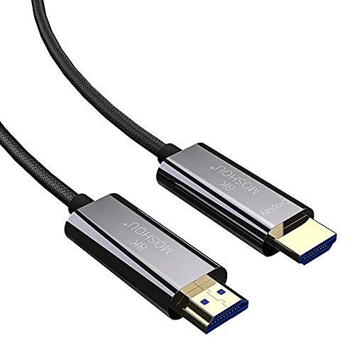 MOSHOU - Cable HDMI 2.1 de Fibra óptica 8K de Alta Velocidad de 48Gbps, Compatible con 8 K @ 60 Hz, 4 K @ 120 Hz, 4320p, Dolby Atmos, HDR10+, HDCP2.2, eARC para Sky Q, Home Theater, PS4, Proyector