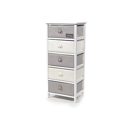 Mueble de madera con 5 cajones, 90 x 40 x 29 cm, color blanco y gris Mueble de madera con 5 cajones, 90 x 40 x 29 cm, color blanco y gris