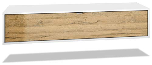 Mueble televisor Lana 140 Mueble de Pared para televisión 140 x 29 x 37 cm, Cuerpo en Blanco Mate, Frentes en Roble Natural | Gran Variedad de Colores Mueble televisor Lana 140 Mueble de Pared para televisión 140 x 29 x 37 cm, Cuerpo en Blanco Mate, Frentes en Roble Natural | Gran Variedad de Colores