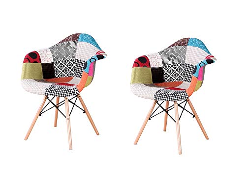 N/A Sillón de patchwork de dos piezas de tela de lino de ocio sala de estar esquina de recepción silla con respaldo y estilos de patas de madera natural (rojo)