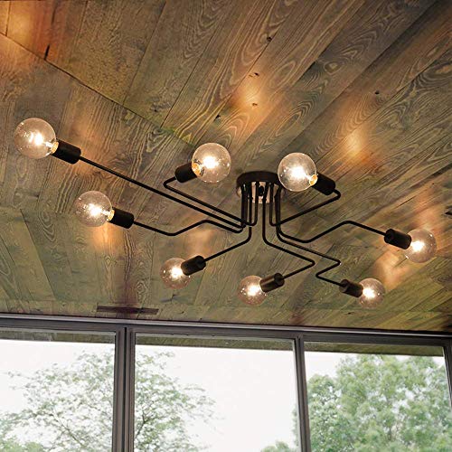 OYIPRO Moderno Lámparas de araña Metal Iluminación de techo Negro 8 E27 Lámpara para la sala de estar dormitorio restaurante Cafe (Sin bombilla)