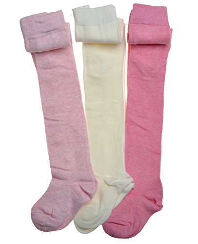 Pack de 3 medias de algodón para bebé, color rosa y crema