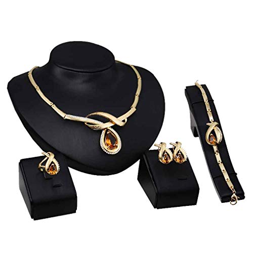 Pandiki Anillo Plateado Pulsera Elegante Piedra Preciosa de la aleación de Oro Pendientes del Collar Conjunto de Joyas para el Compromiso