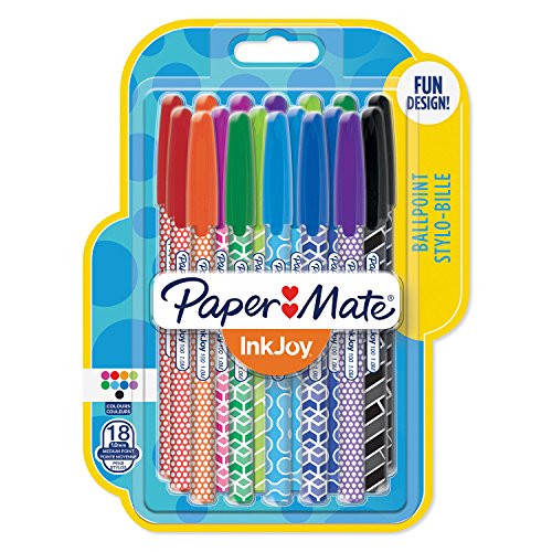 Paper Mate InkJoy 100 CAP Wrap bolígrafos con carcasa de color, punta media, colores surtidos, paquete de 18