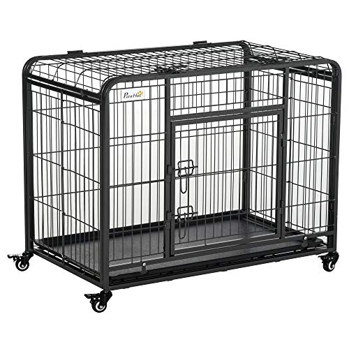Pawhut Jaula de Metal para Perros Plegable con Ruedas y Frenos Bandeja Extraíble y Puerta con Pestillos para Golden Retriver Labrador 125x76x81 cm Gris Oscuro Pawhut Jaula de Metal para Perros Plegable con Ruedas y Frenos Bandeja Extraíble y Puerta con Pestillos para Golden Retriver Labrador 125x76x81 cm Gris Oscuro