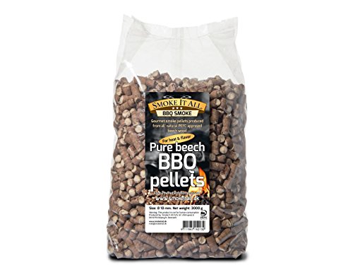 Pellets de madera para barbacoa de Smoke it all 63200, madera de haya, 3 kg, para barbacoa ohorno de ahumar