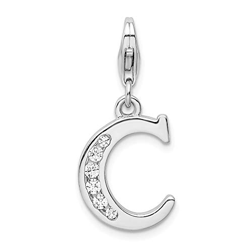 Plata esterlina CZ del encanto de la letra C con broche de langosta - medidas 24 x 12 mm - JewelryWeb