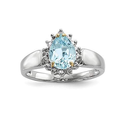 Plata esterlina y 14ct color Azul topacio y anillo de diamantes en bruto - mide 2 x 6 mm - tamaño L 1/2