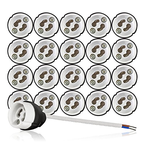 Portalámparas ignífugos GU10 base para lámpara de cerámica con manguitos de cable. VDE RoHS 230-250 voltios 2A máx. 100W para lámparas halógenas y LED de ISOLATECH, aquí: 20 piezas Portalámparas ignífugos GU10 base para lámpara de cerámica con manguitos de cable. VDE RoHS 230-250 voltios 2A máx. 100W para lámparas halógenas y LED de ISOLATECH, aquí: 20 piezas