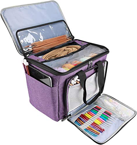 ProCase Bolsa Grande Crochet Ganchillos (Bolsa Sola Sin Accesorios), Bolsa Organizadora DE Gran Capacidad con Divisor Interno para Aguajas de Tejer Cicurlares Rectas, Ganchos y Madejas -Violeta ProCase Bolsa Grande Crochet Ganchillos (Bolsa Sola Sin Accesorios), Bolsa Organizadora DE Gran Capacidad con Divisor Interno para Aguajas de Tejer Cicurlares Rectas, Ganchos y Madejas -Violeta