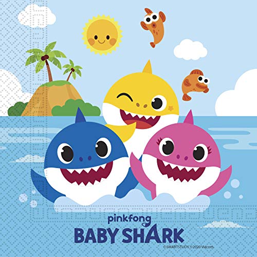 Procos 92542 – Servilletas Baby Shark, Fun in the Sun, 33 x 33 cm, 20 unidades, cumpleaños, fiesta temática